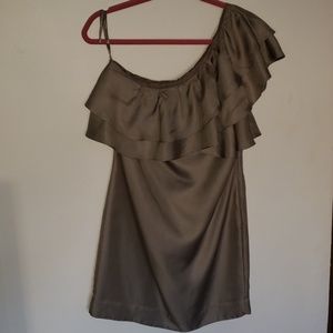 Silver one shoulder silk Banana Republic dress